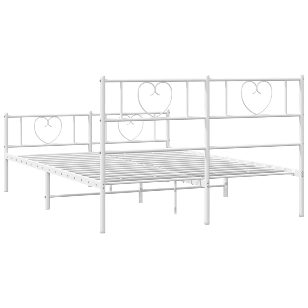 Metal Bed Frame with Headboard and Footboard White 135x190 cm