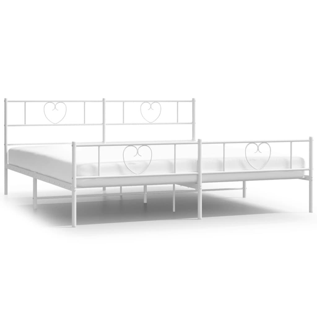 Metal Bed Frame with Headboard and Footboard White 183x203 cm King Size