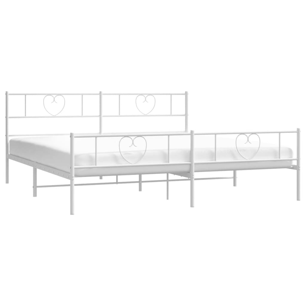 Metal Bed Frame with Headboard and Footboard White 183x203 cm King Size