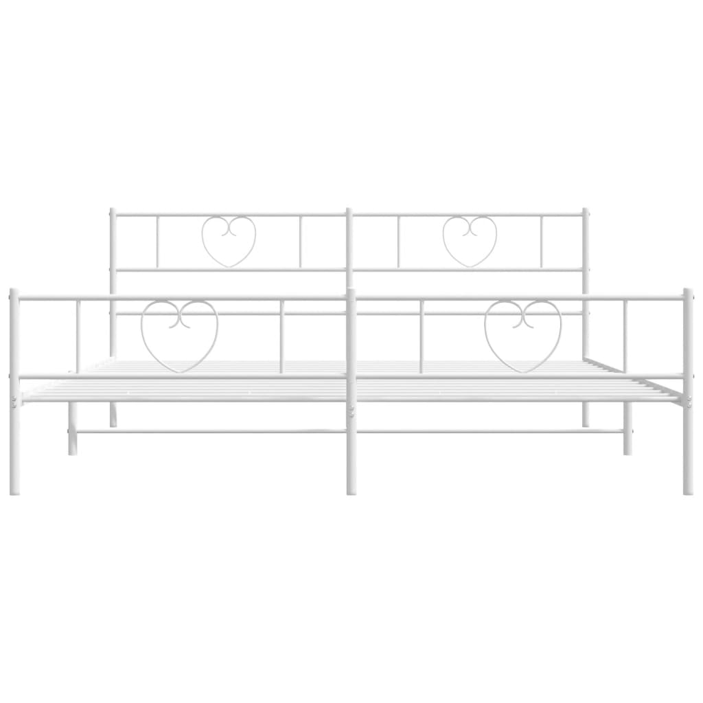 Metal Bed Frame with Headboard and Footboard White 183x203 cm King Size