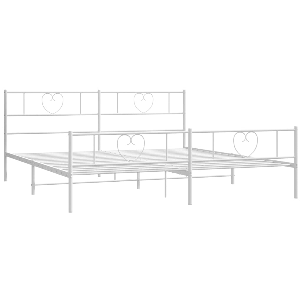 Metal Bed Frame with Headboard and Footboard White 183x203 cm King Size