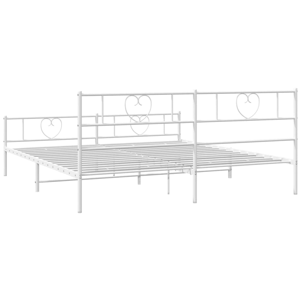 Metal Bed Frame with Headboard and Footboard White 183x203 cm King Size