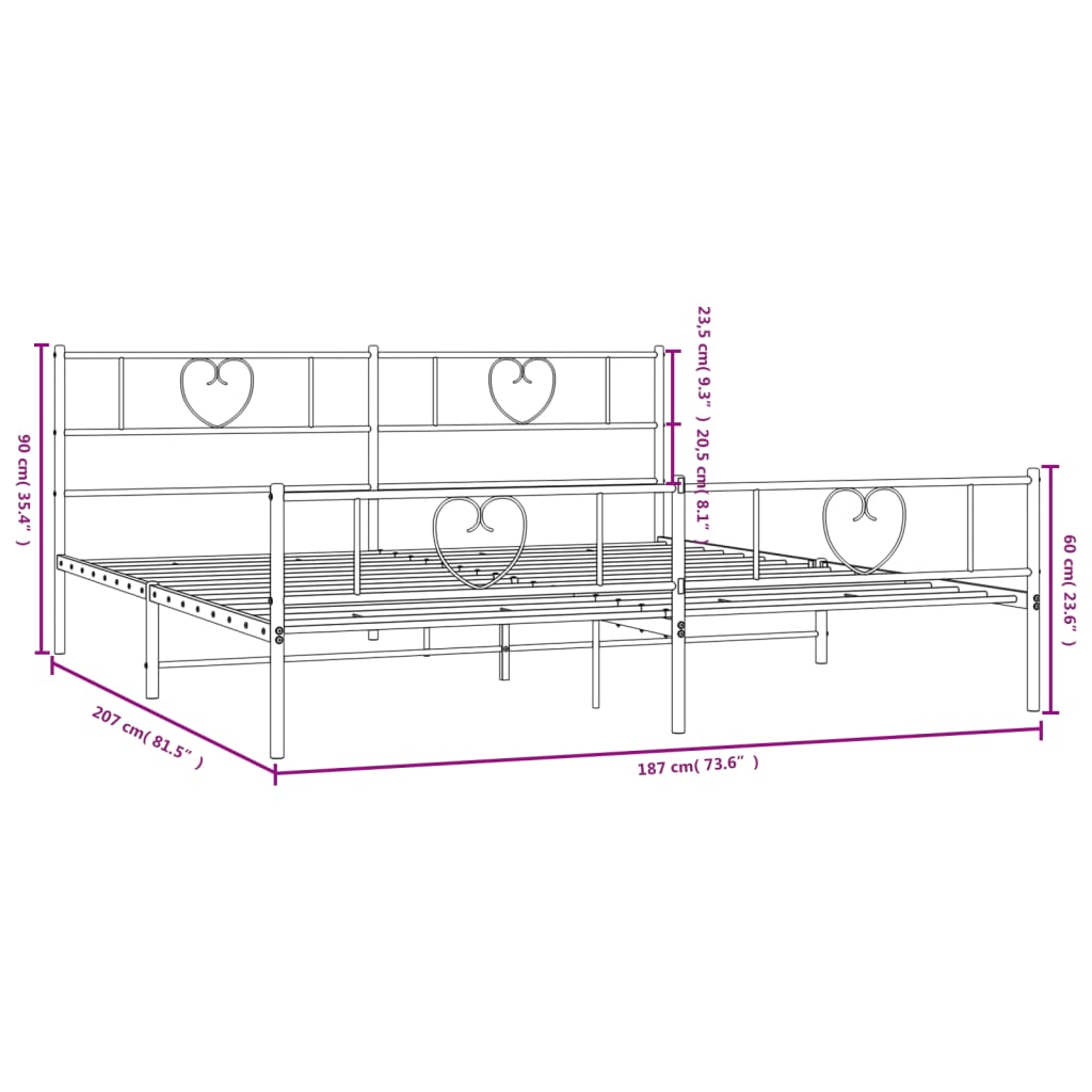 Metal Bed Frame with Headboard and Footboard White 183x203 cm King Size