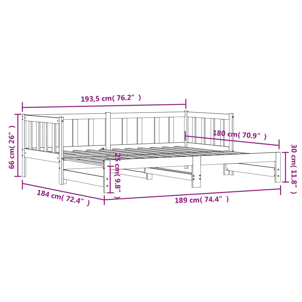 Day Bed with Trundle White 92x187 cm Single Size Solid Wood Pine