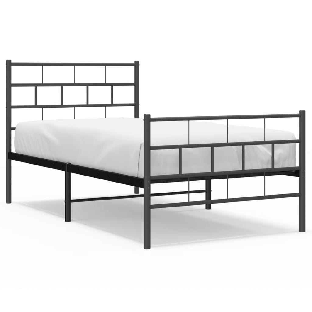 Metal Bed Frame with Headboard and Footboard Black 92x187 cm Single Size