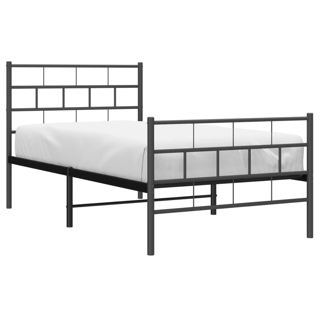 Metal Bed Frame with Headboard and Footboard Black 92x187 cm Single Size