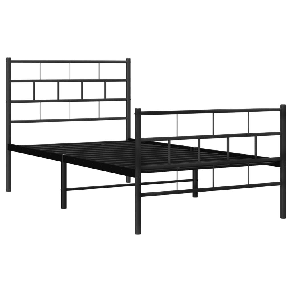 Metal Bed Frame with Headboard and Footboard Black 92x187 cm Single Size