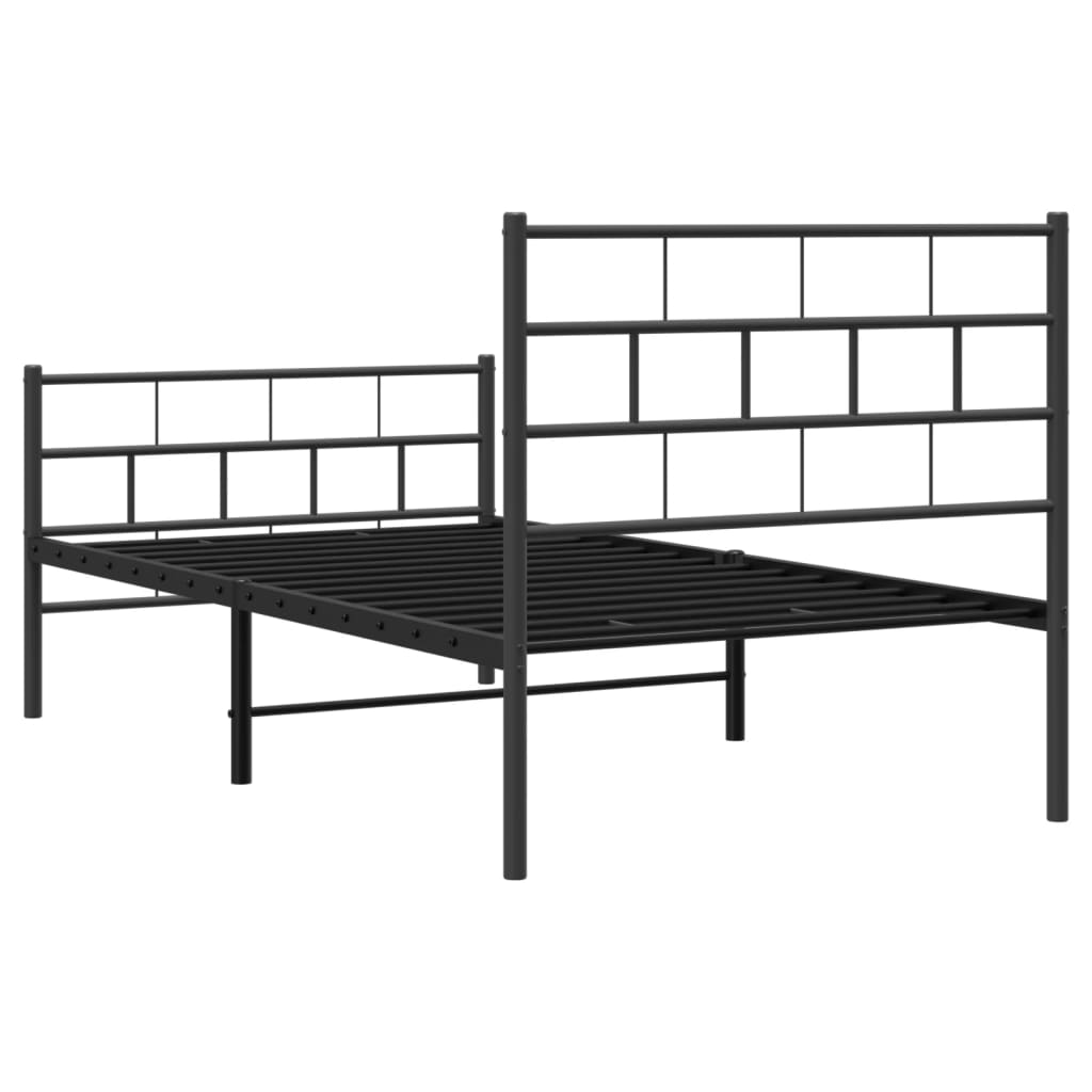 Metal Bed Frame with Headboard and Footboard Black 92x187 cm Single Size