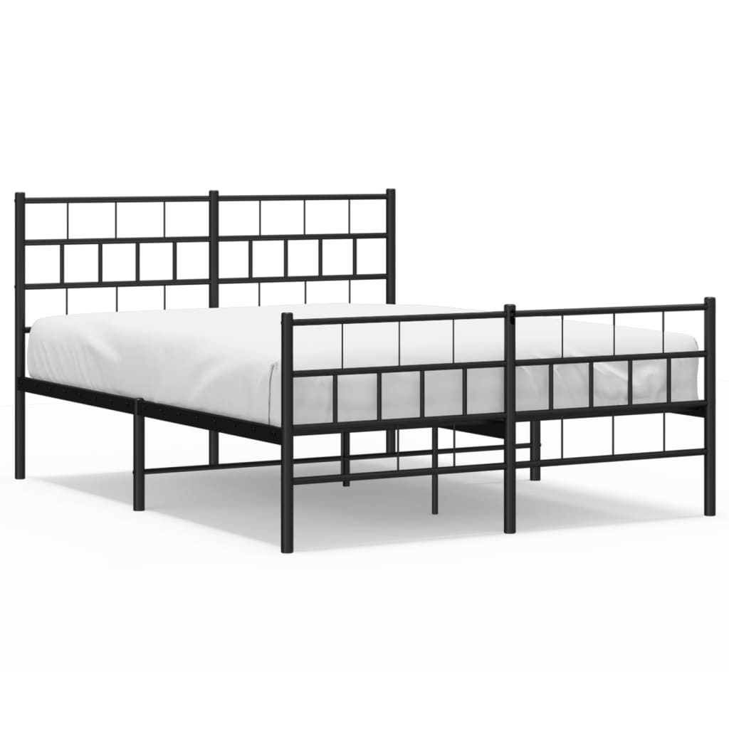 Metal Bed Frame with Headboard and Footboard Black 135x190 cm