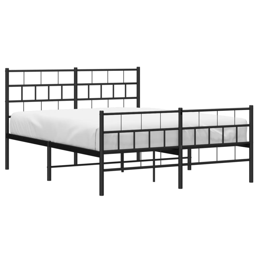 Metal Bed Frame with Headboard and Footboard Black 135x190 cm