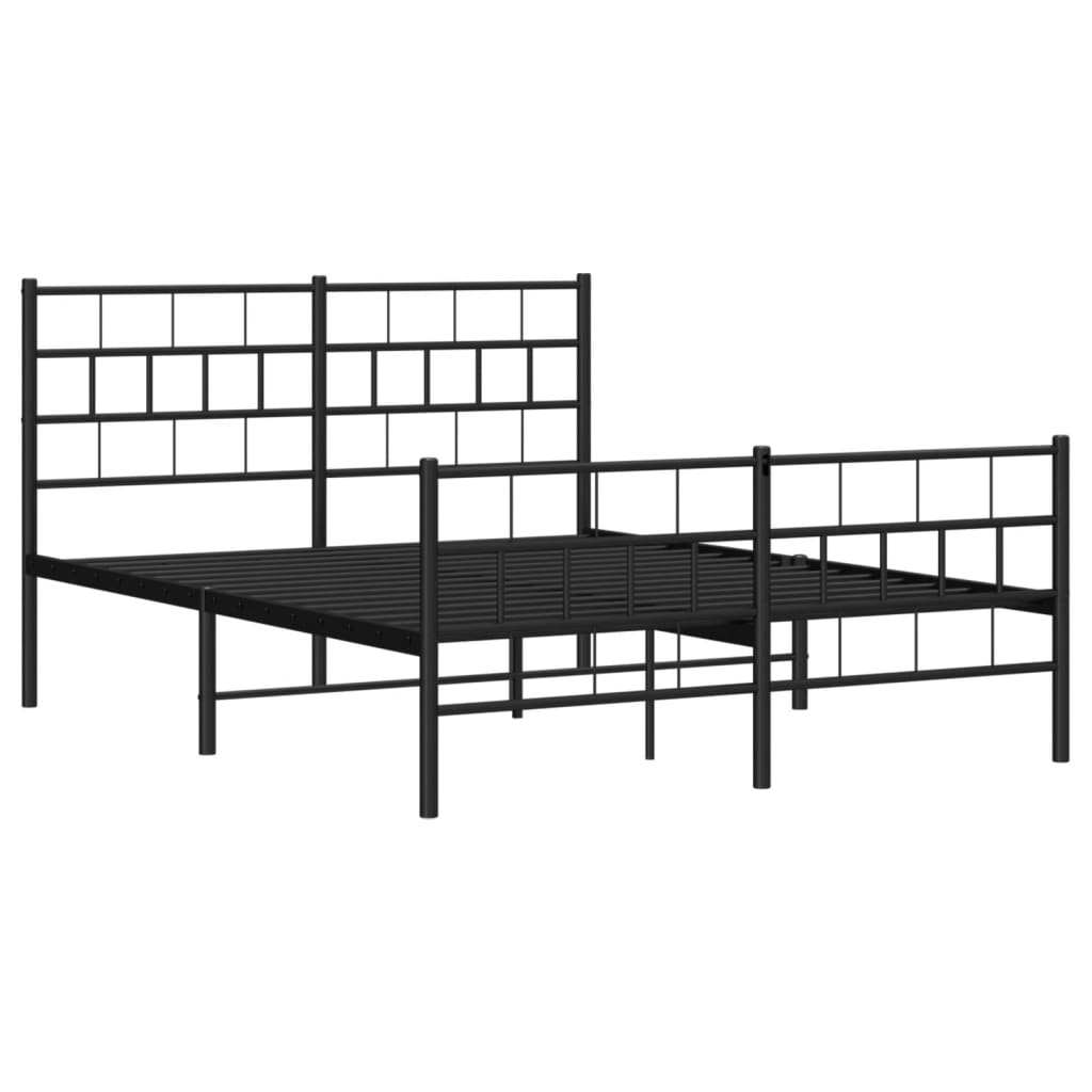 Metal Bed Frame with Headboard and Footboard Black 135x190 cm