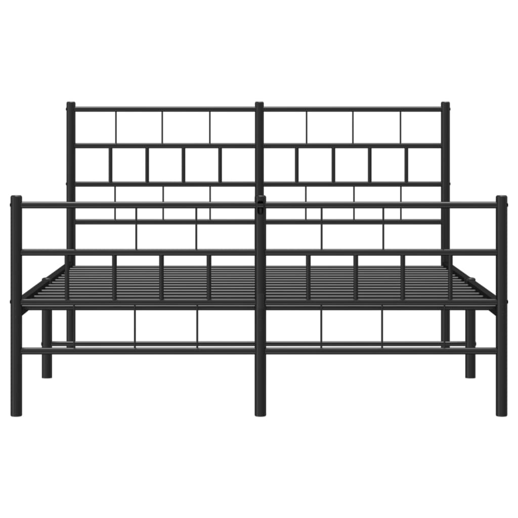 Metal Bed Frame with Headboard and Footboard Black 135x190 cm