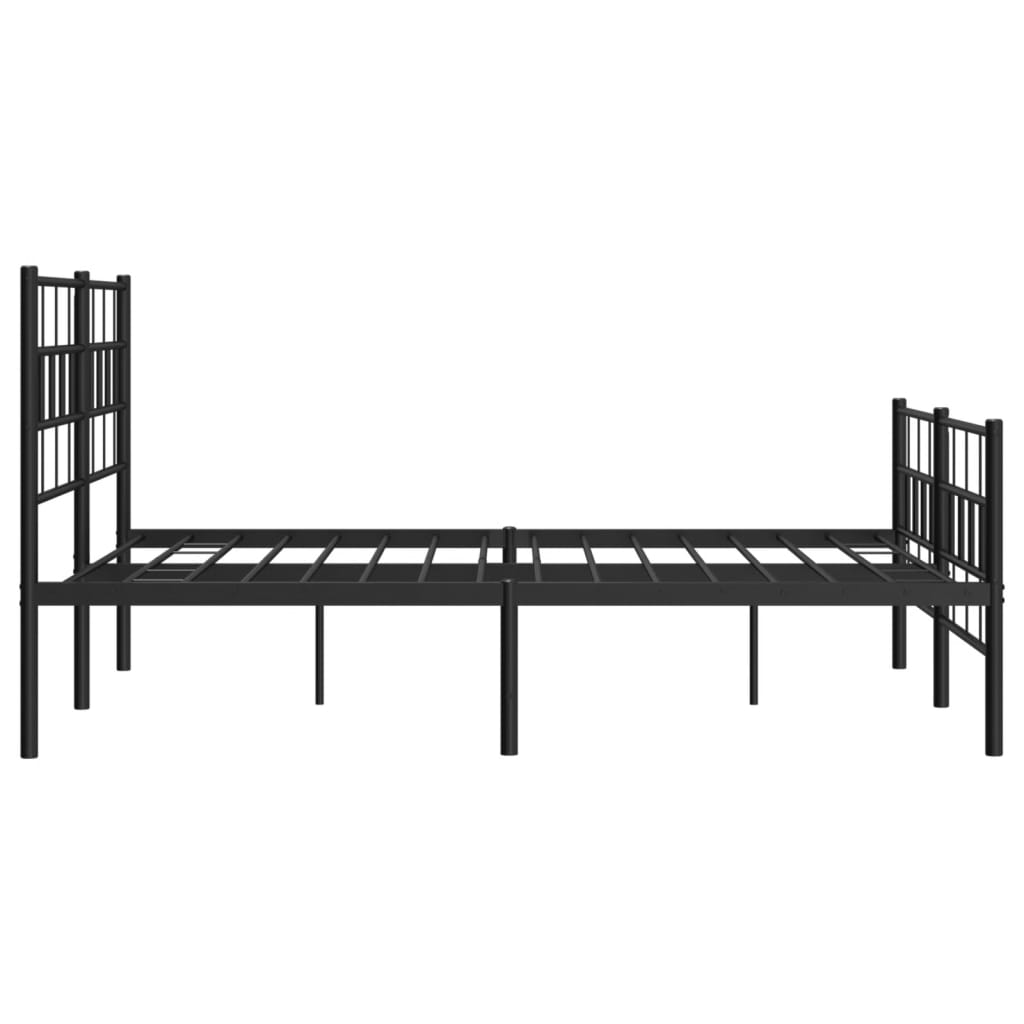 Metal Bed Frame with Headboard and Footboard Black 135x190 cm