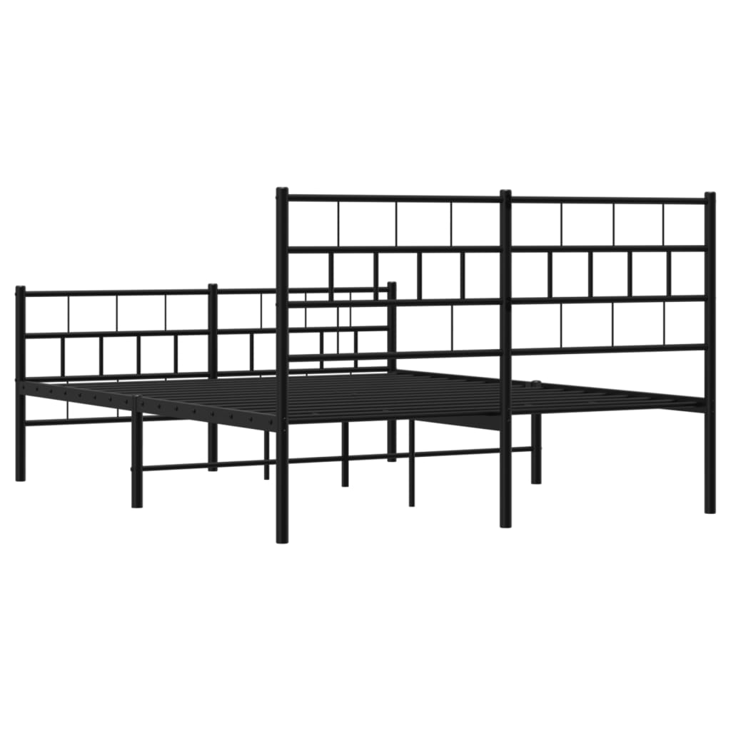 Metal Bed Frame with Headboard and Footboard Black 135x190 cm