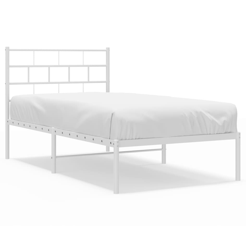 Metal Bed Frame with Headboard White 92x187 cm Single Size