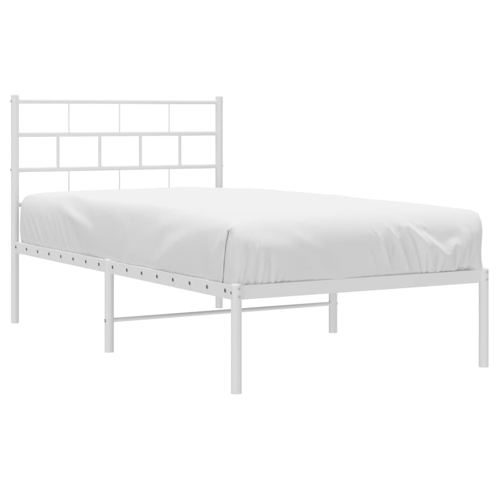 Metal Bed Frame with Headboard White 92x187 cm Single Size