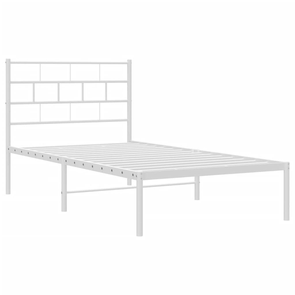 Metal Bed Frame with Headboard White 92x187 cm Single Size