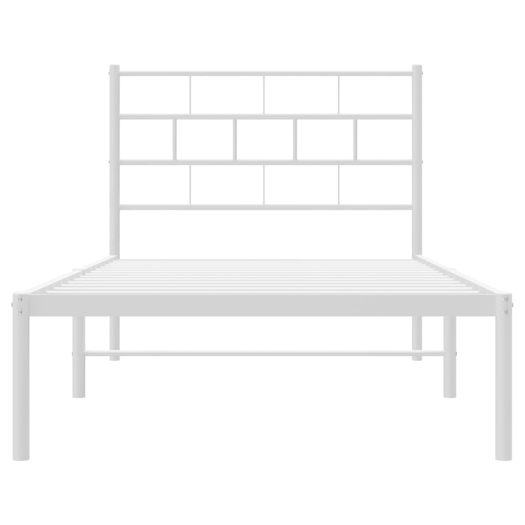 Metal Bed Frame with Headboard White 92x187 cm Single Size