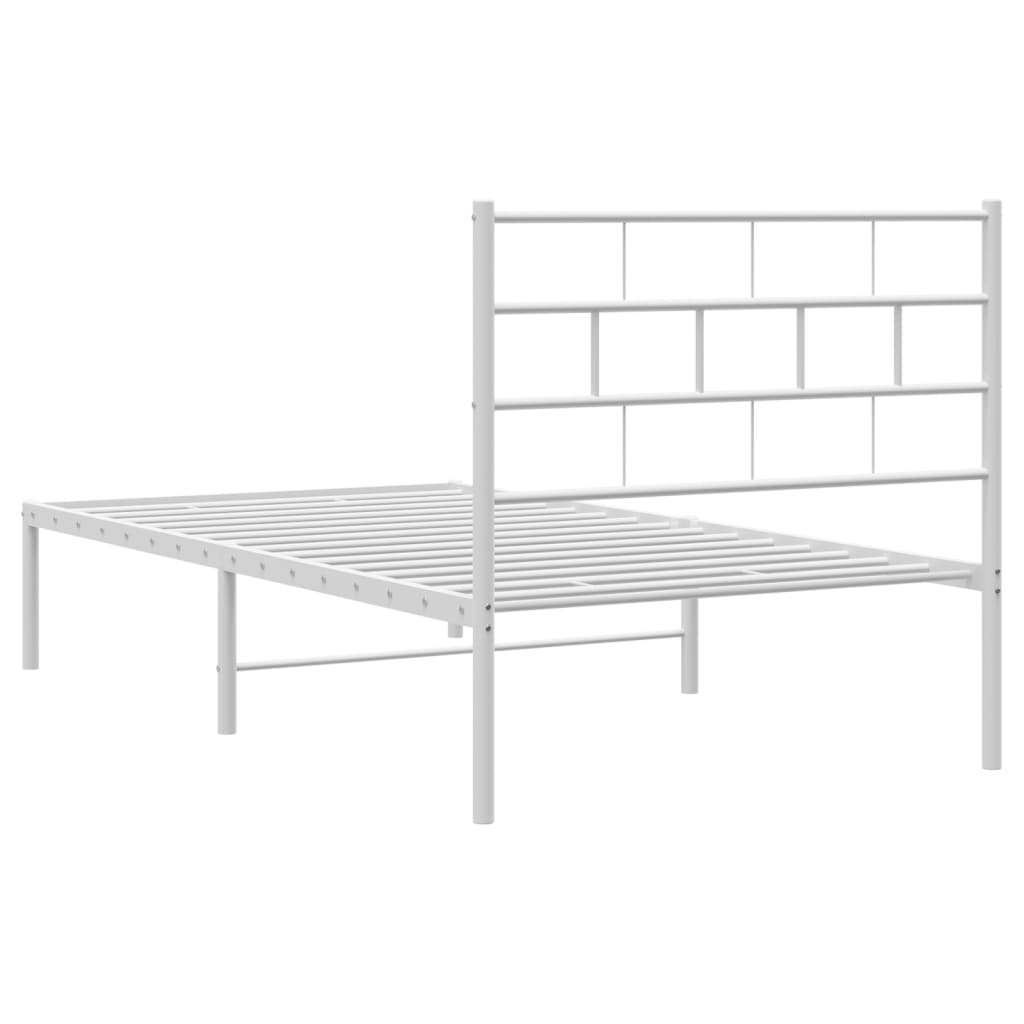 Metal Bed Frame with Headboard White 92x187 cm Single Size