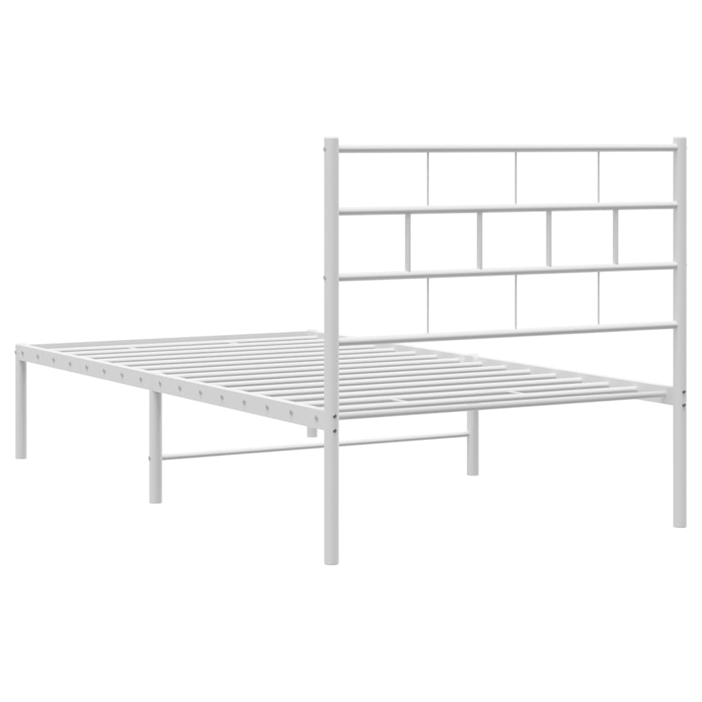 Metal Bed Frame with Headboard White 107x203 cm