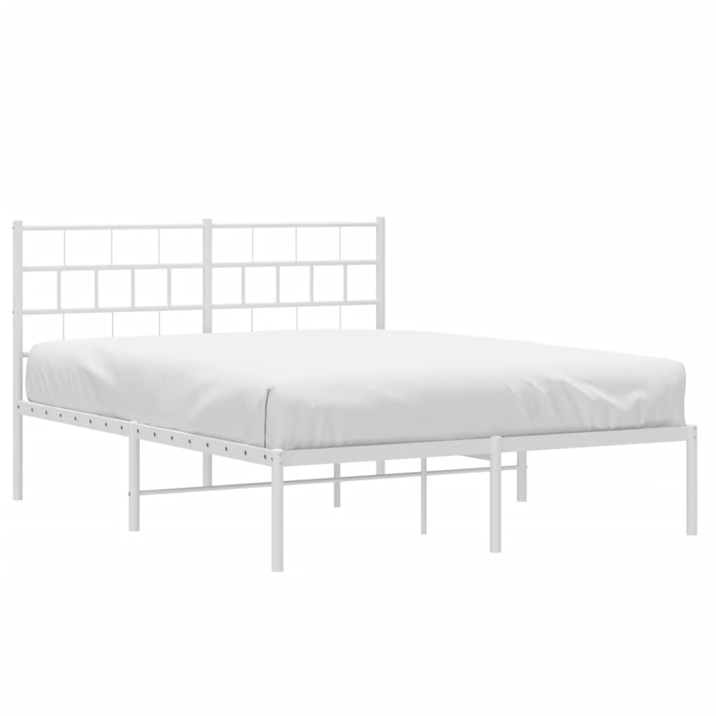 Metal Bed Frame with Headboard White 150x200 cm