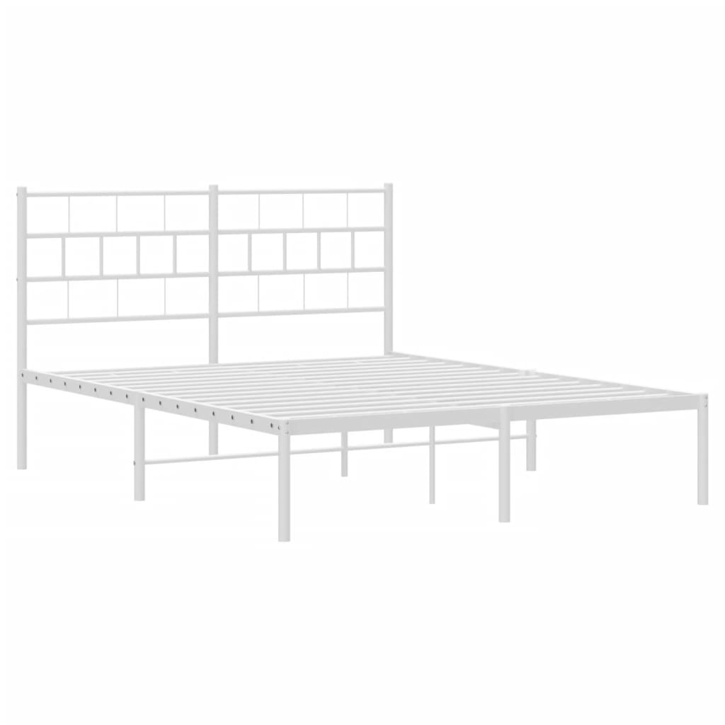 Metal Bed Frame with Headboard White 150x200 cm