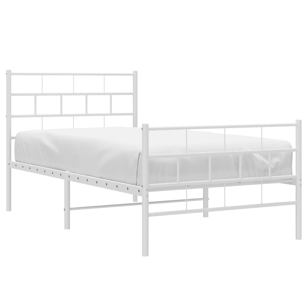 Metal Bed Frame with Headboard and Footboard White 107x203 cm