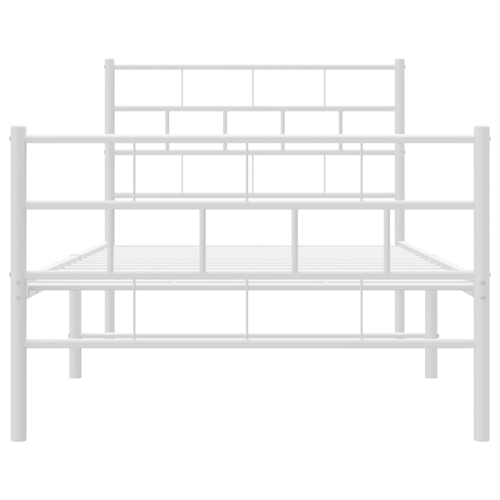 Metal Bed Frame with Headboard and Footboard White 107x203 cm