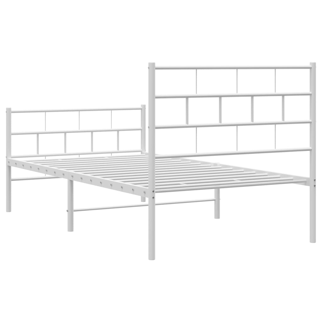 Metal Bed Frame with Headboard and Footboard White 107x203 cm