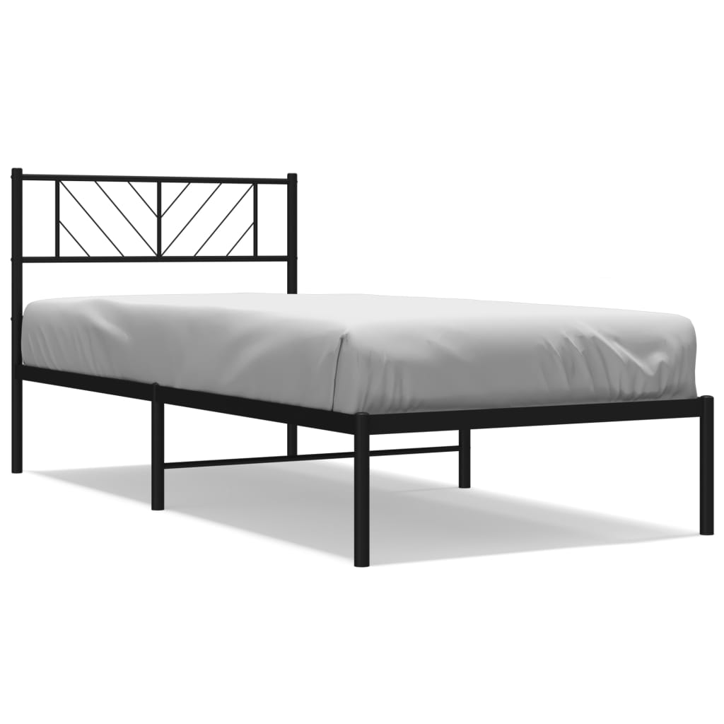 Metal Bed Frame with Headboard Black 107x203 cm