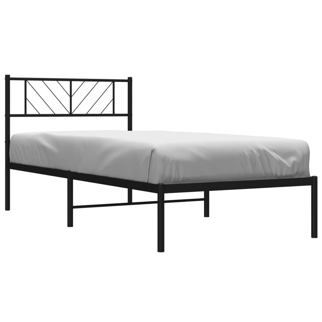 Metal Bed Frame with Headboard Black 107x203 cm