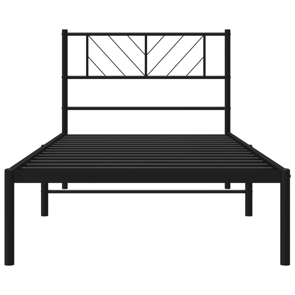 Metal Bed Frame with Headboard Black 107x203 cm