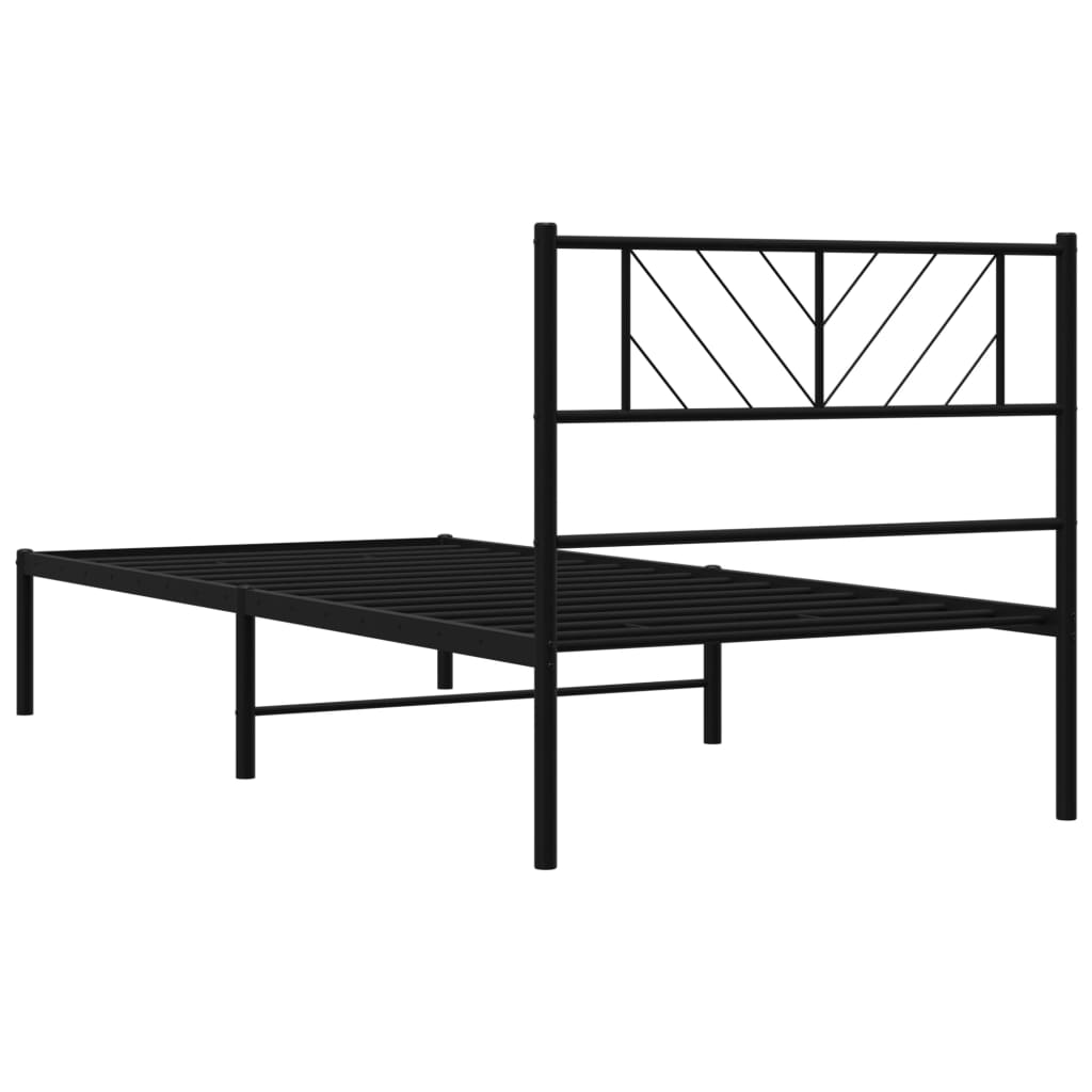 Metal Bed Frame with Headboard Black 107x203 cm