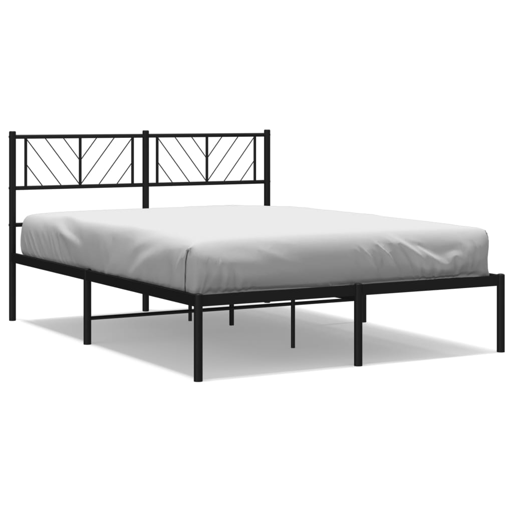 Metal Bed Frame with Headboard Black 135x190 cm