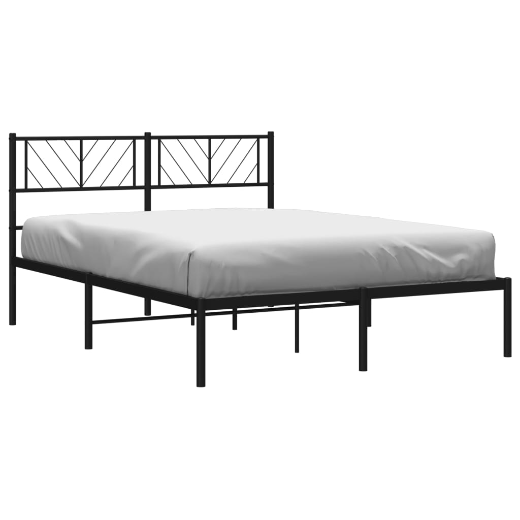 Metal Bed Frame with Headboard Black 135x190 cm