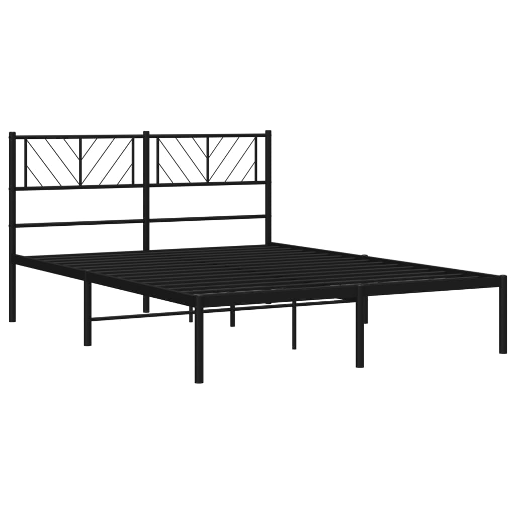 Metal Bed Frame with Headboard Black 135x190 cm