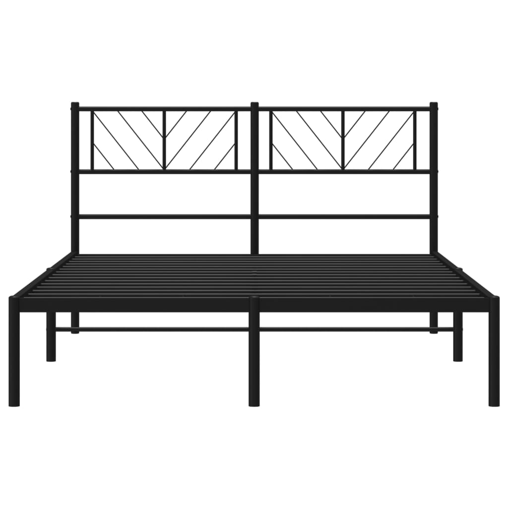 Metal Bed Frame with Headboard Black 135x190 cm