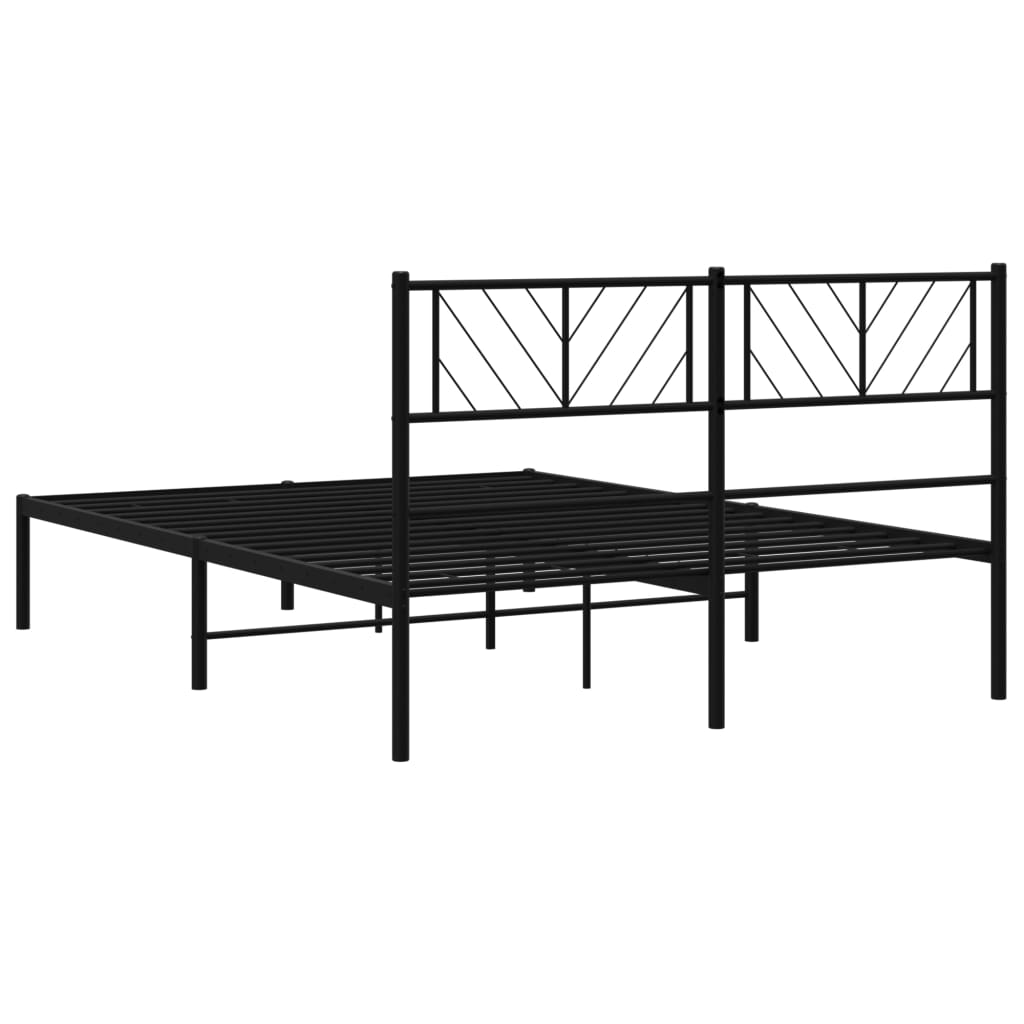 Metal Bed Frame with Headboard Black 135x190 cm