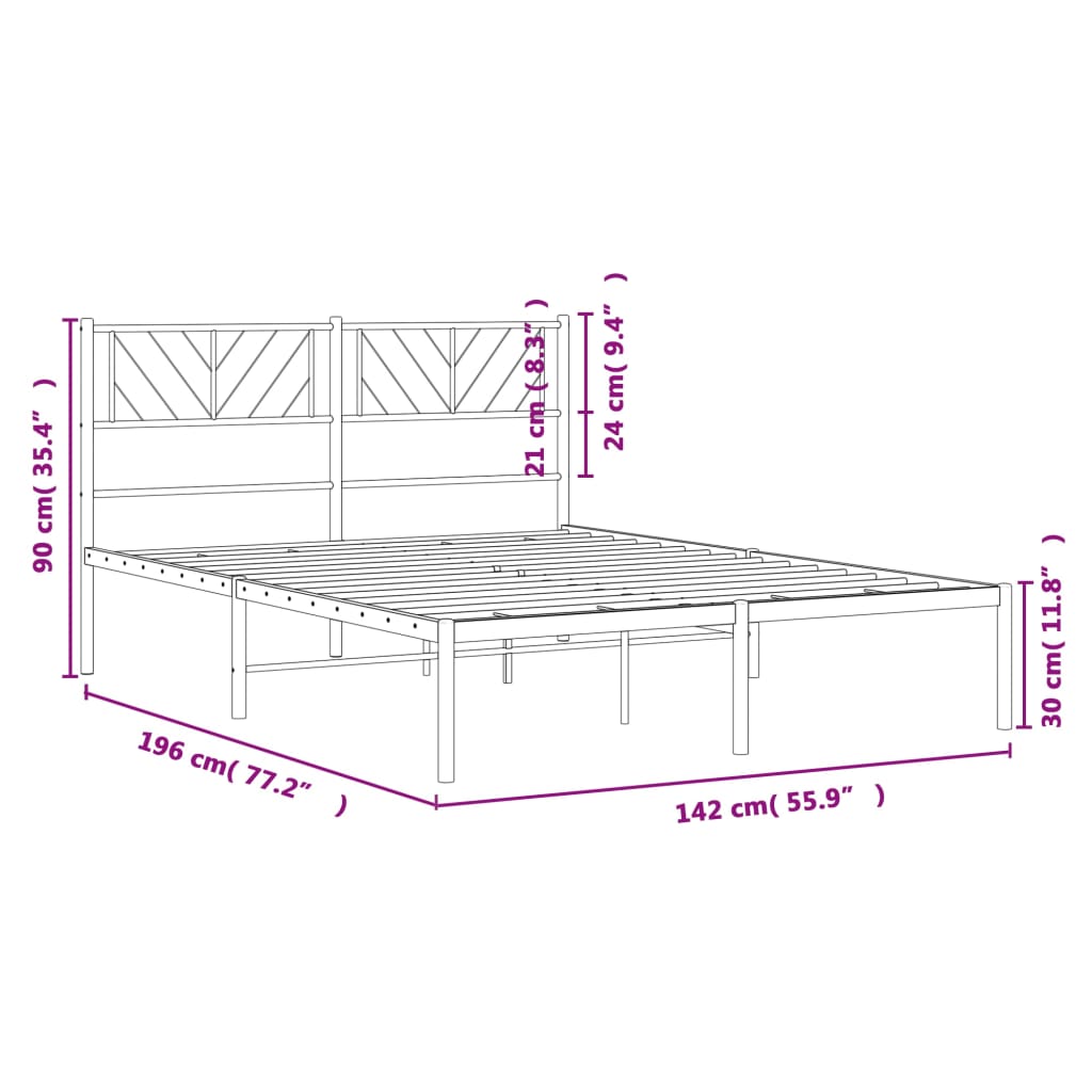 Metal Bed Frame with Headboard Black 135x190 cm