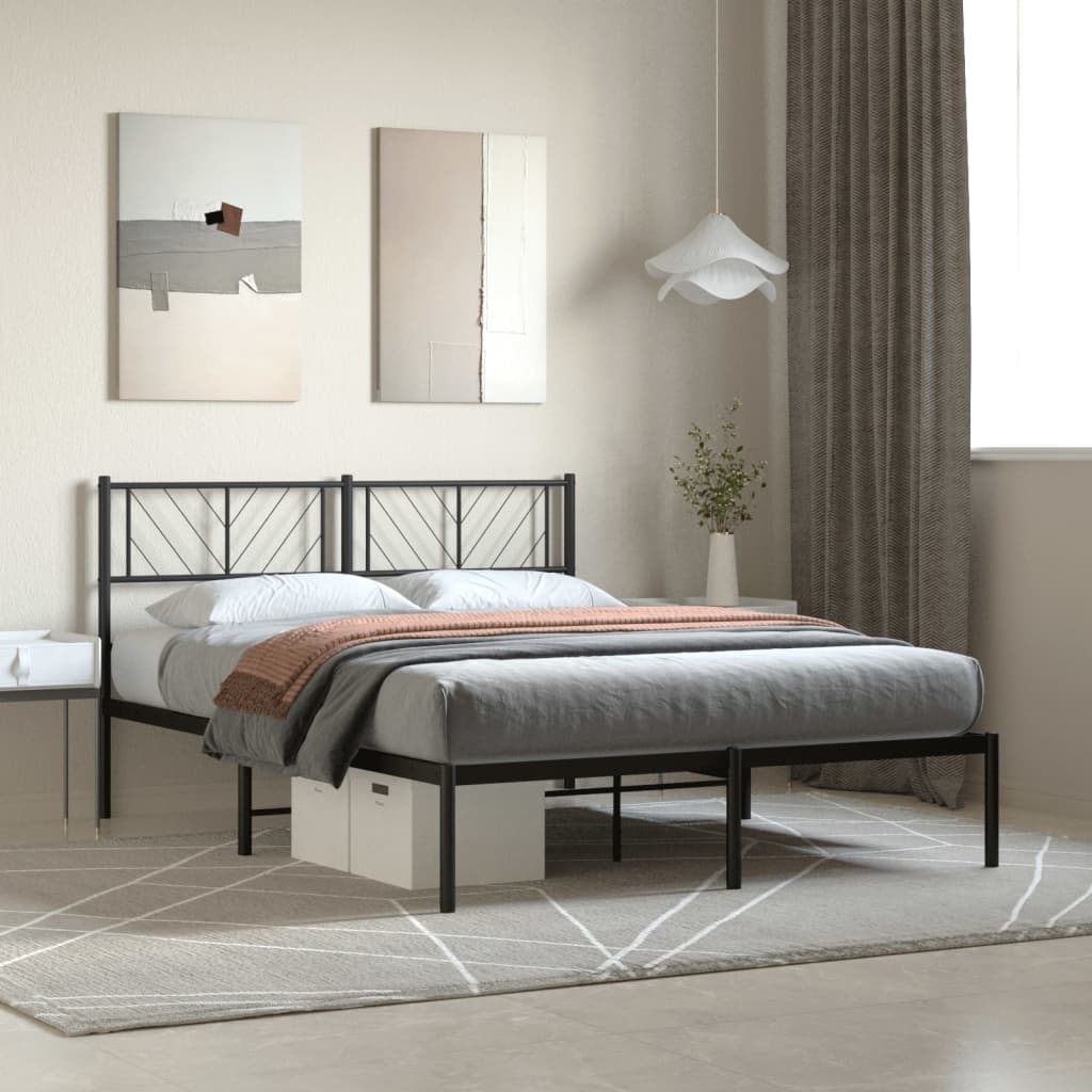 Metal Bed Frame with Headboard Black 135x190 cm