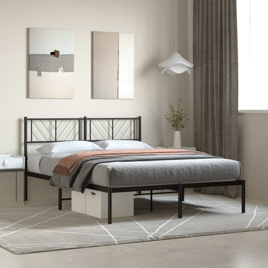 Metal Bed Frame with Headboard Black 135x190 cm