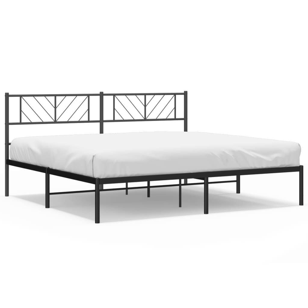 Metal Bed Frame with Headboard Black 183x203 cm King Size