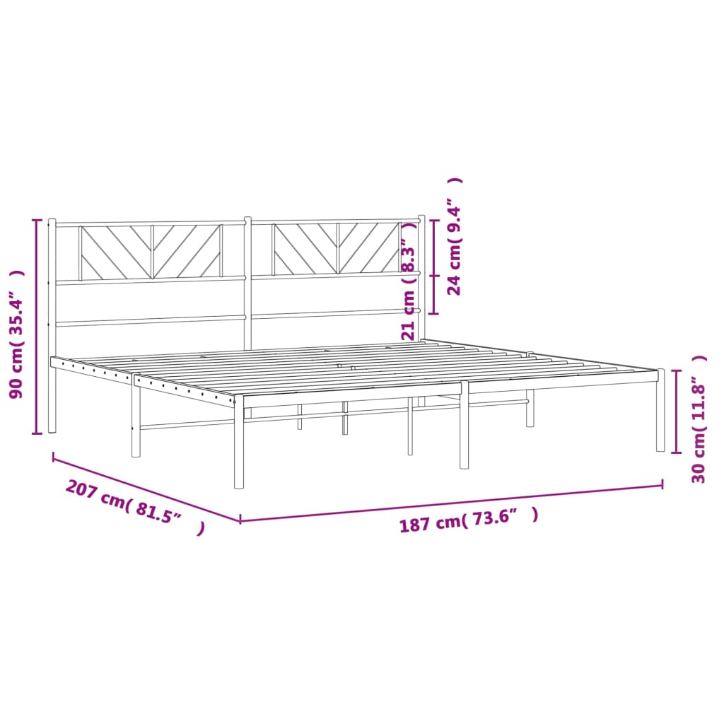 Metal Bed Frame with Headboard Black 183x203 cm King Size