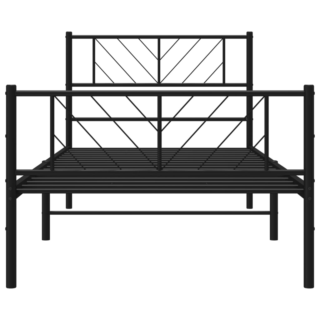 Metal Bed Frame with Headboard and Footboard Black 107x203 cm