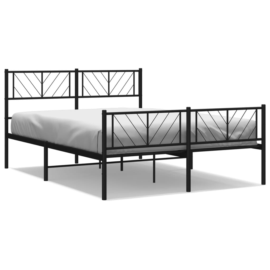 Metal Bed Frame with Headboard and Footboard Black 135x190 cm