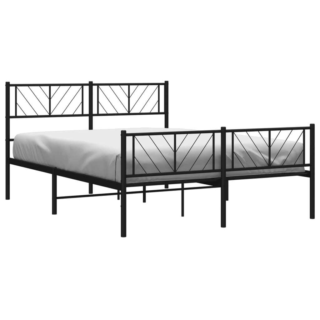 Metal Bed Frame with Headboard and Footboard Black 135x190 cm