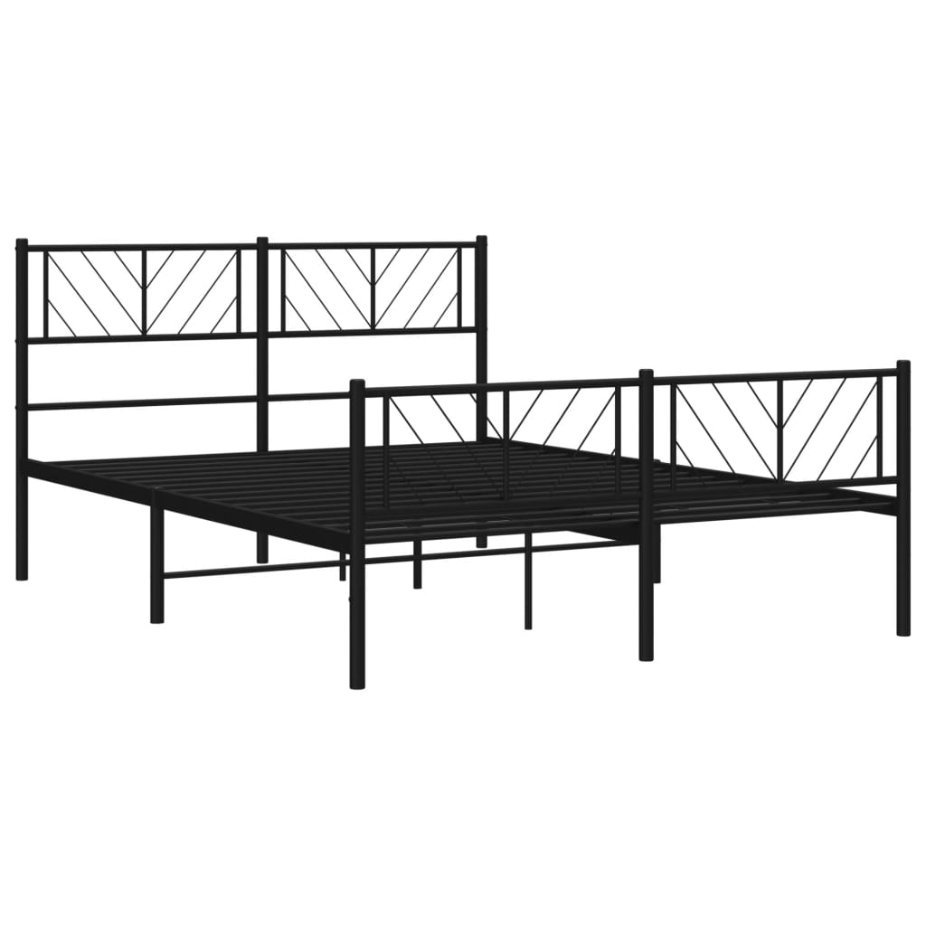 Metal Bed Frame with Headboard and Footboard Black 135x190 cm