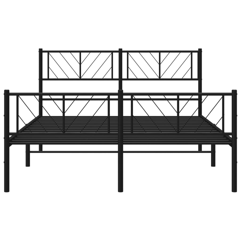 Metal Bed Frame with Headboard and Footboard Black 135x190 cm