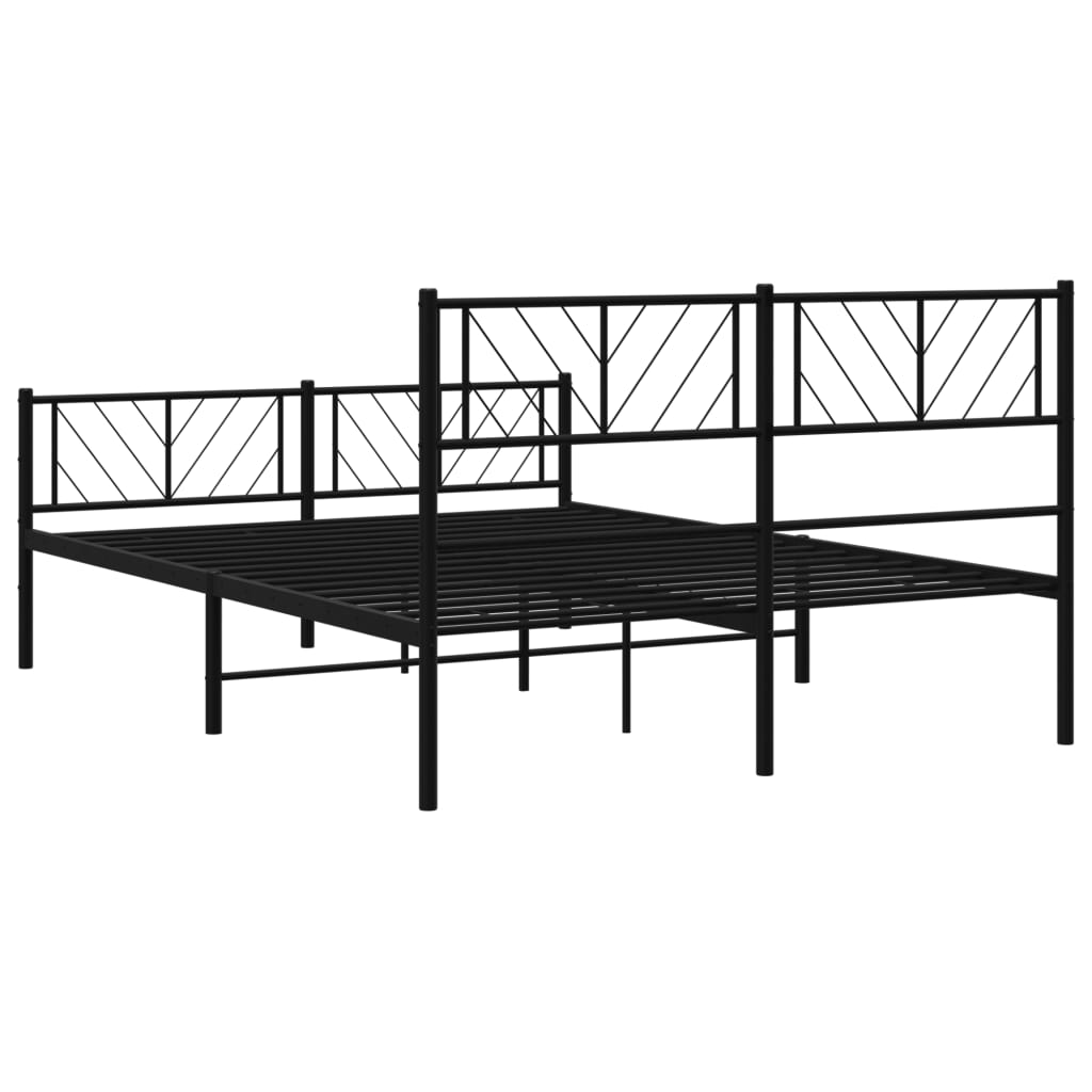 Metal Bed Frame with Headboard and Footboard Black 135x190 cm