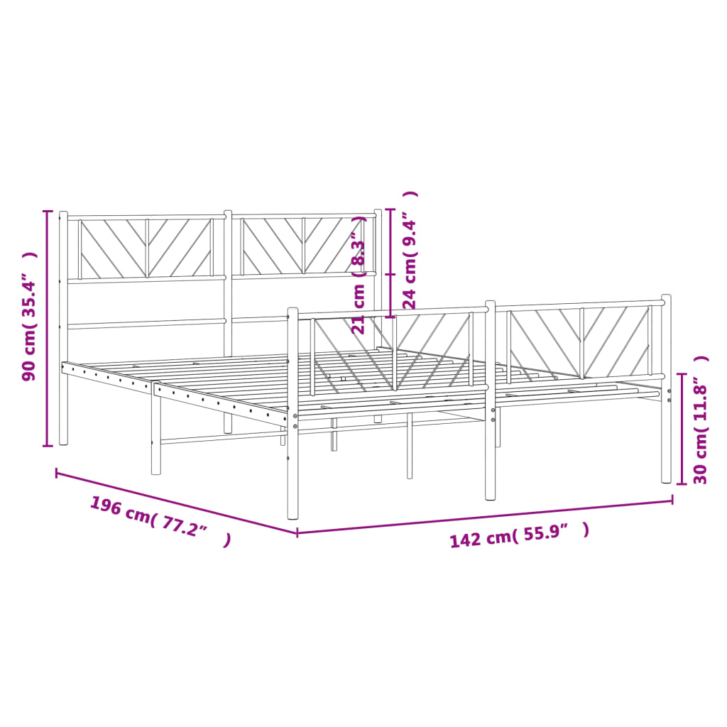 Metal Bed Frame with Headboard and Footboard Black 135x190 cm